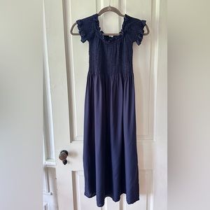 Bardot navy smocked off-shoulder midi dress